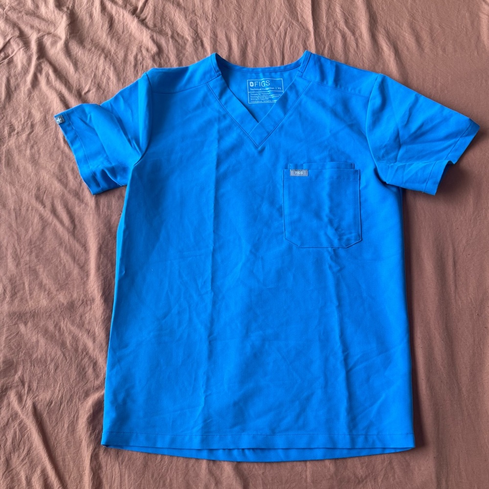 Figs Bright Blue V-Neck Short Sleeve Tee